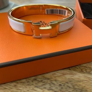 Hermès PM Clic H Gold and White Enamel Bracelet